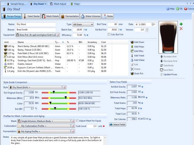 BeerSmith 3 software interface