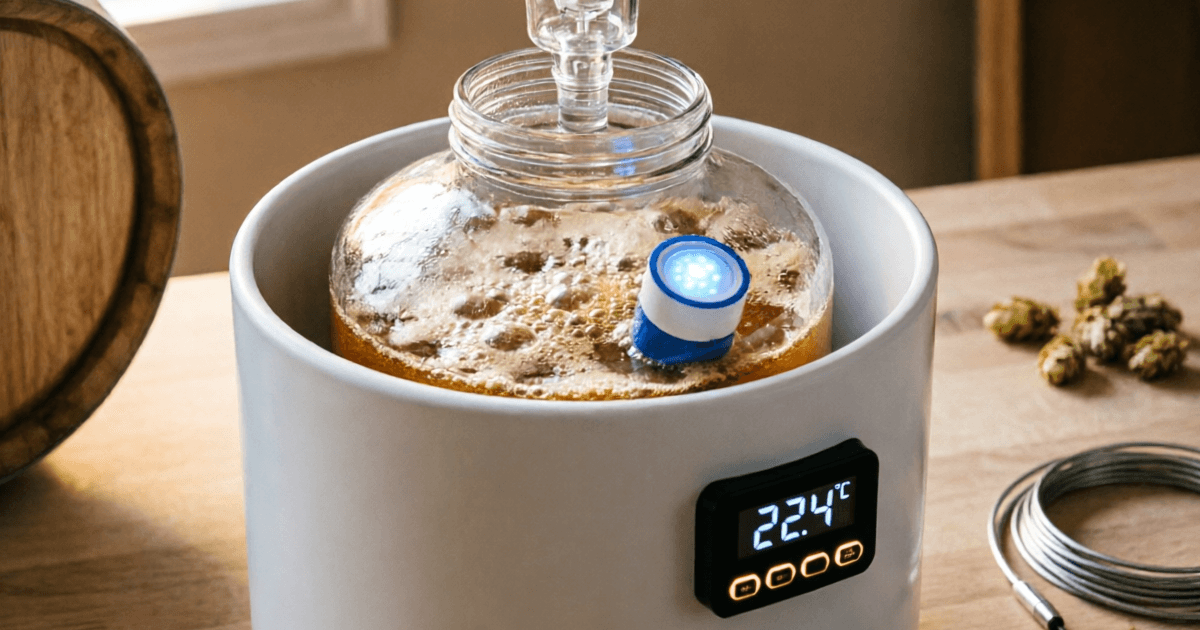Fermentation setup with digital temperature controller and monitoring equipment